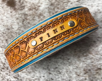 Personalised, leather pet collar, custom dog collar, tooled leather