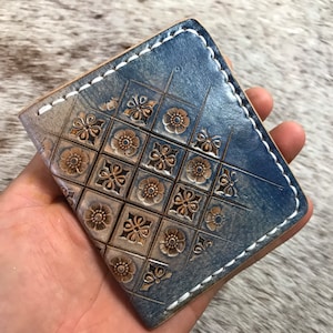 Cartera de cuero hecha a mano, cartera de cuero minimalista, cartera de cuero plegable, tarjetero