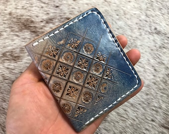 Hand tooled leather wallet, minimalist leather wallet, bifold leather wallet, cardholder