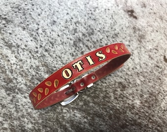 Personalised dog collar, tooled leather collar, medium to large