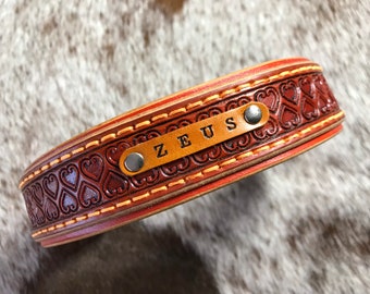 Gepersonaliseerde leren hondenhalsband, aangepaste hondenhalsband, bewerkt leer