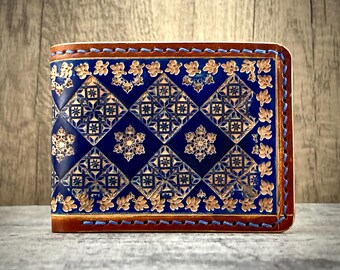 Hand tooled leather wallet, tooled leather biker wallet