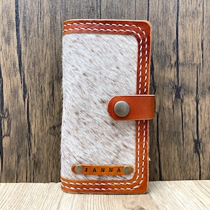 Cartera para iPhone de piel de vaca auténtica, funda para teléfono de piel de vaca estilo western