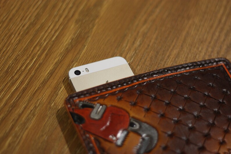 palm tree tooled leather turtle Personalised phone wallet Universal phone case