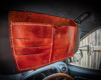 Leather car visor organiser wallet, car organiser