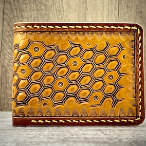 Hand tooled leather wallet, bikers leather wallet
