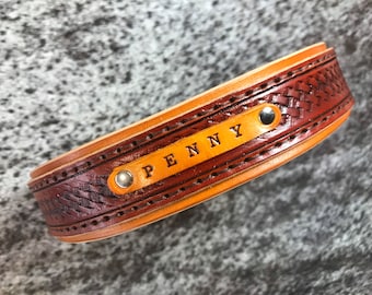 Gepersonaliseerde leren hondenhalsband, aangepaste hondenhalsband, bewerkt leer