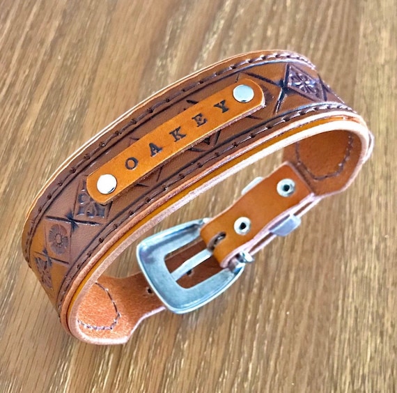 Personalised, leather pet collar, custom dog collar, tooled leather