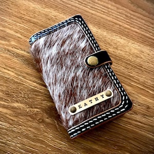 Telefoonhoesje van koeienhuid, haar op de huid, telefoonportemonnee, universele telefoonhoes, haar op leer, dubbel gestikt