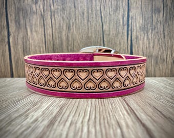 Custom leather dog collar, personalised embossed leather dog collar with name