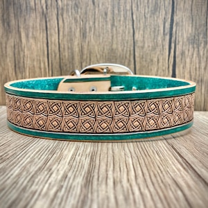 Custom leather dog collar, personalised embossed leather dog collar with name