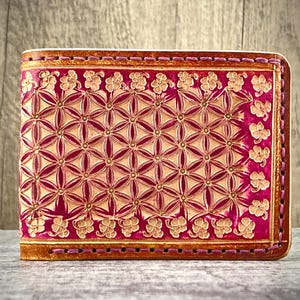 Hand tooled leather wallet, leather bikers wallet with tooling, western wallet