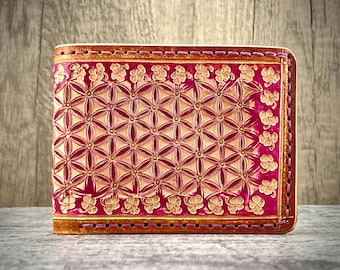 Hand tooled leather wallet, leather bikers wallet with tooling, western wallet