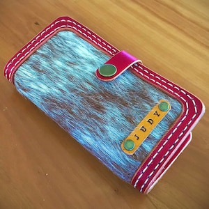 Tooled leather phone case, universal leather phone case, Hair on hide, phone wallet, Universal phone case, hair on leather, double stitch