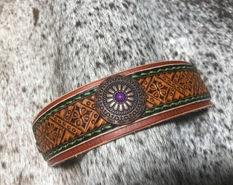 Concho tooled leather fantasy bracelet, burning man outfit, larp Viking costume