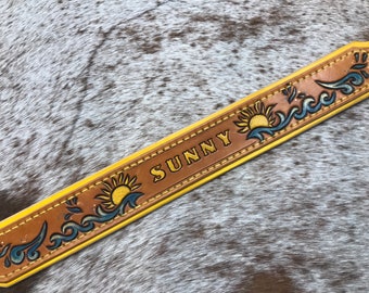 Hand tooled leather pet collar, personalised to order