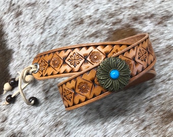 Tooled leather hat band, leather hat band, custom hat band