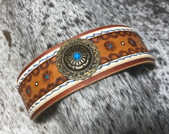 Concho tooled leather fantasy bracelet, burning man outfit, larp Viking costume