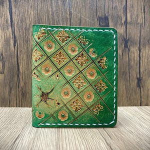 Cartera de cuero hecha a mano, cartera de cuero minimalista, cartera de cuero plegable, tarjetero