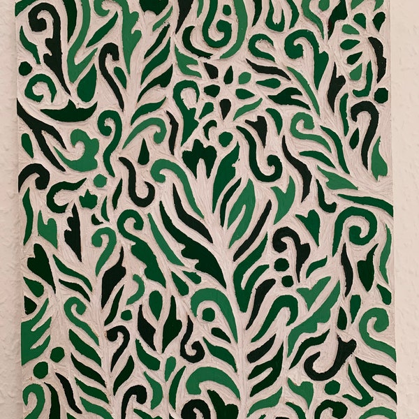 Schnitzbild Pflanze Deko Wandbild Tribal Grün abstrakt Farbe Jungle Relief Acryl Blume