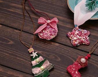 Handcrafted Clay Holiday Ornaments: Sparkly Stars, Santa Boots, Christmas Trees, Bulbs and Heart