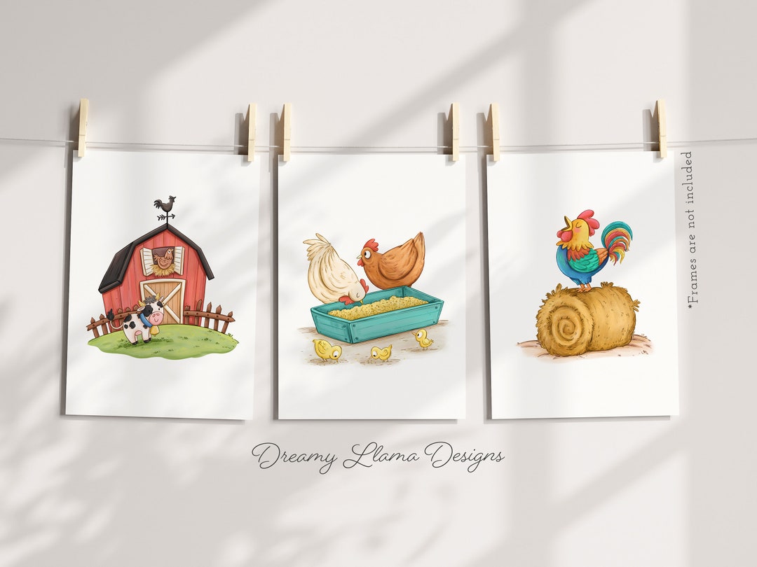 Set of 3 Farm Animals Nursery Art Print, Farmhouse Theme Kids Room ...