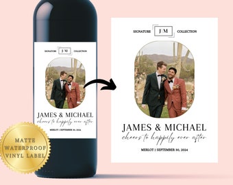 Custom Photo Wine Bottle Label, Minimal Modern, Milestone Gift, Couples Gift, Anniversary Gift, Proposal Gift, Wedding Wine Label