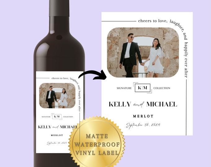 Custom Photo Wine Bottle Label, Minimal Modern, Milestone Gift, Couples Gift, Anniversary Gift, Proposal Gift, Wedding Wine Label