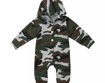 Newborn Infant Baby Boy Camouflage Hooded Romper Jumpsuit Outfits Warm Clothes 