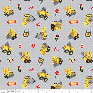 Junior Crew Cat Construction, Toys Gray Cotton Fabric by Riley Blake