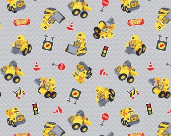 Junior Crew Cat Construction, Toys Gray Cotton Fabric by Riley Blake