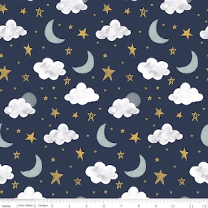 It's A Boy, Moon & Stars Navy, Fabric by Riley Blake, Baby Boy Fabric
