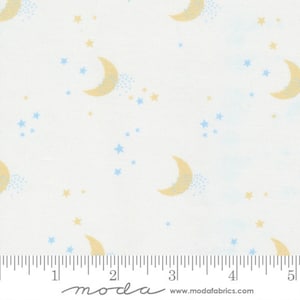 Little Ducklings White Blue Moon Stars by Paper And Cloth for Moda