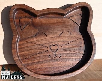 Handmade Walnut Cat Tray: Food Safe Ring & Jewelry Dish