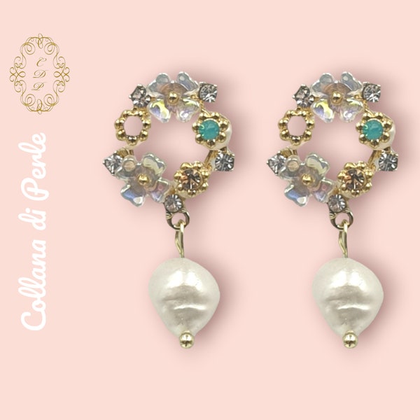 Ohrringe "Neele", Earrings, Ohrringe hängend, Geschenkidee, Ohrringe Damen, Brautschmuck, Vintage, Süßwasserperlen