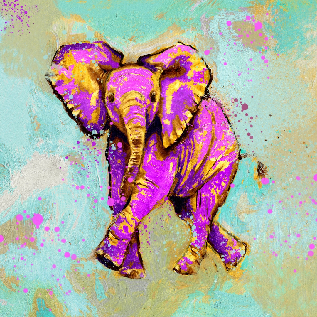 Printable Baby Elephant Painting, Digital Download, Elephant Art Print, Elephant Decor, Elephant