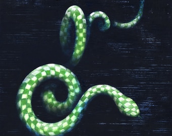 Green Checkered Snake Print: Reptile Wall Art