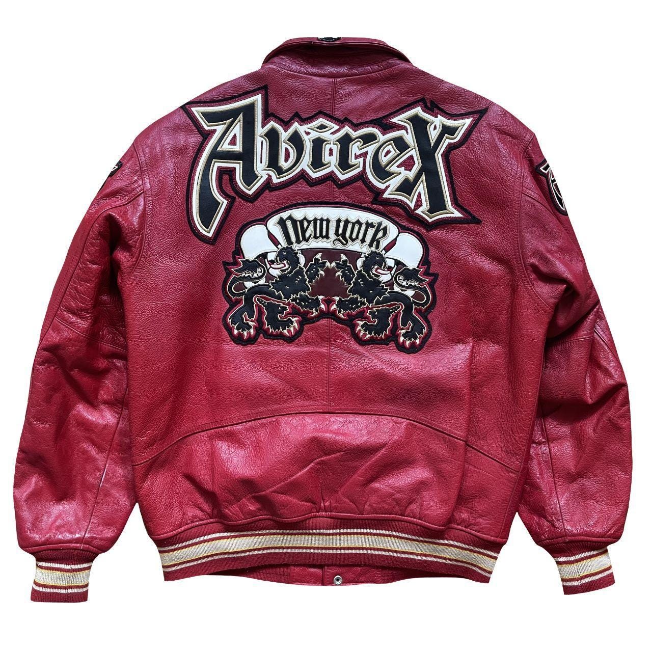 ジャケット・アウター Indian Head Varsity Jacket 80s AVIREX Indian Head Varsity Genuine Leather Jacket Size M