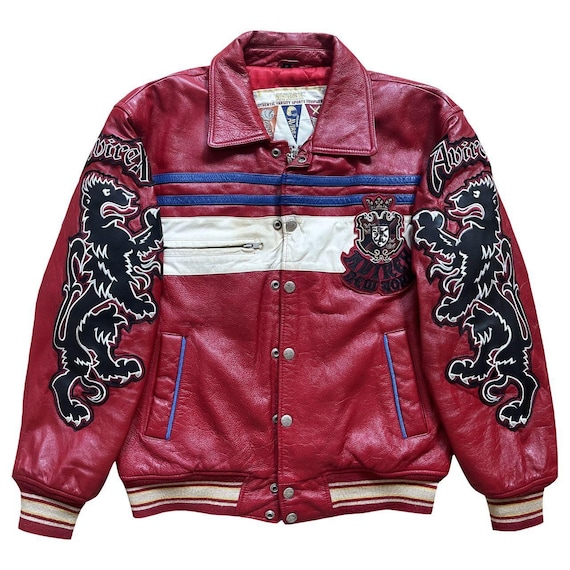 80s avirex leather varsity jacket S 刺繍. Men's Avirex Purple Bomber Jacket Genuine Leather Varsity