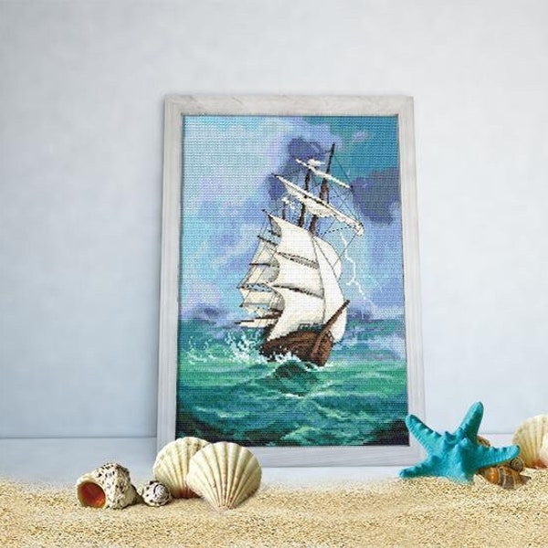 Cross stitch pattern for smartphone - Sailin ship - A journey into the unknown, Navy