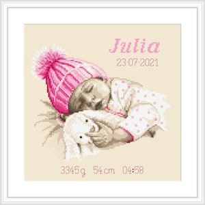 Cross stitch pattern for smartphone - Birth certificate - Little girl's sweet dream