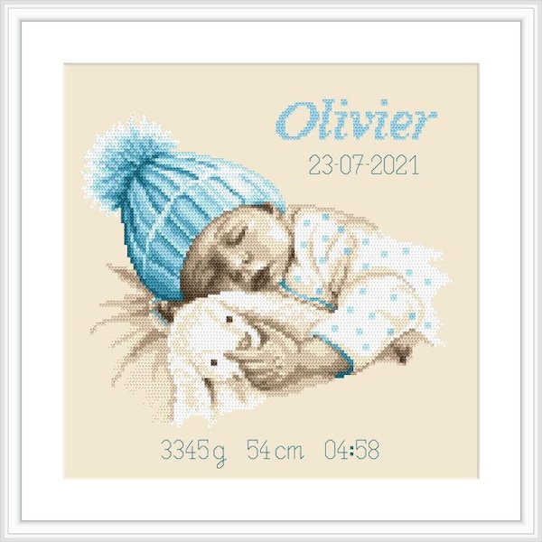 Cross stitch pattern for smartphone - Birth certificate - Little boy's sweet dream