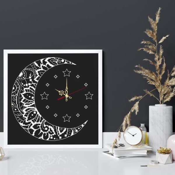 Cross stitch pattern for smartphone - Clock with the moon