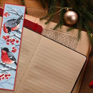 Bookmark with bullfinches - Smartphone cross stitch pattern