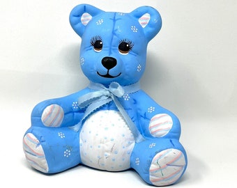 Vintage Kimple Molds Blue Teddy Bear Bank, Large