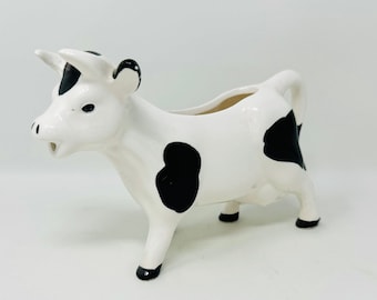 Vintage Black and White Cow Cream Pitcher, Korean