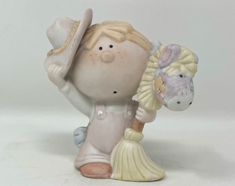 Vintage Porcelain Bumpkins Figurine, Child with Stick Horse