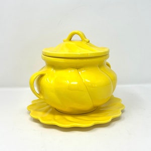 Mid Century California PotteryBright Yellow Lidded Soup Tureen with Plate, California 1976