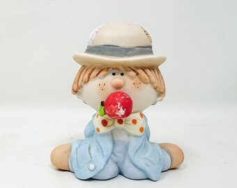 Vintage Bumpkins Porcelain Figurine, Bowtie Boy with Apple in His Mouth