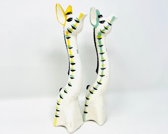 Mid Century Napco Extra Tall Giraffe Salt and Pepper Shaker Set, *Repaired*